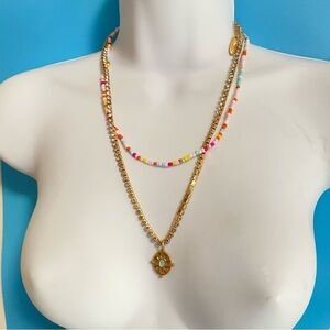PLUNDER Pastel Seed Beads & Gold Rhinestones Necklace